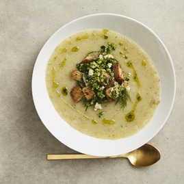 Vegan Potato Leek Soup With Broccoli Gremolata