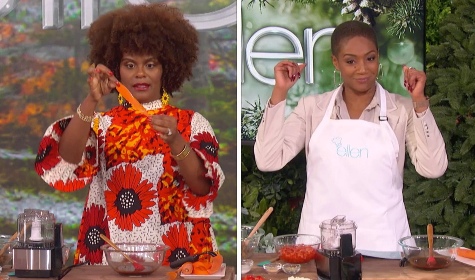 Tabitha Brown Teaches Tiffany Haddish to Make Vegan Carrot Bacon on <i>Ellen</i>