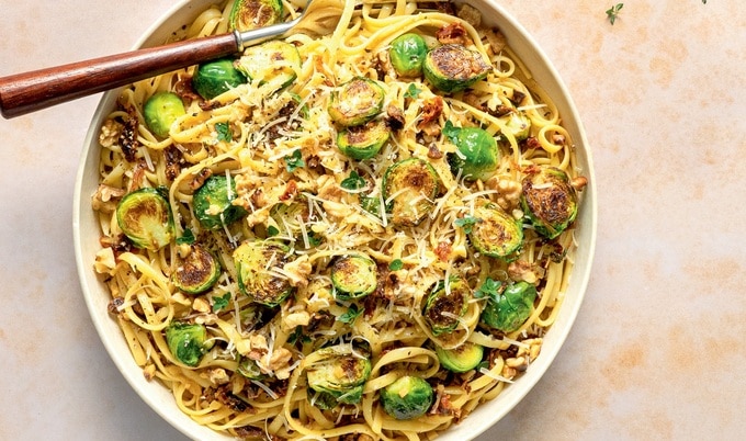 Easy Vegan Brussels Sprout Linguine