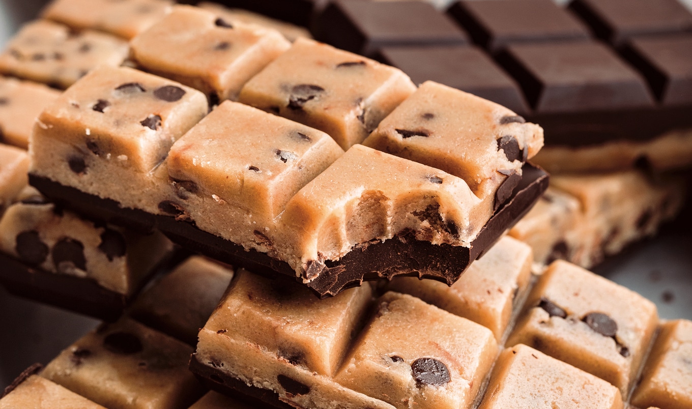Chewy Cookie Dough-Topped Vegan Chocolate Bars