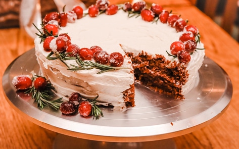 Vegan Red Velvet Cake with Candied Cranberries and Vanilla Buttercream