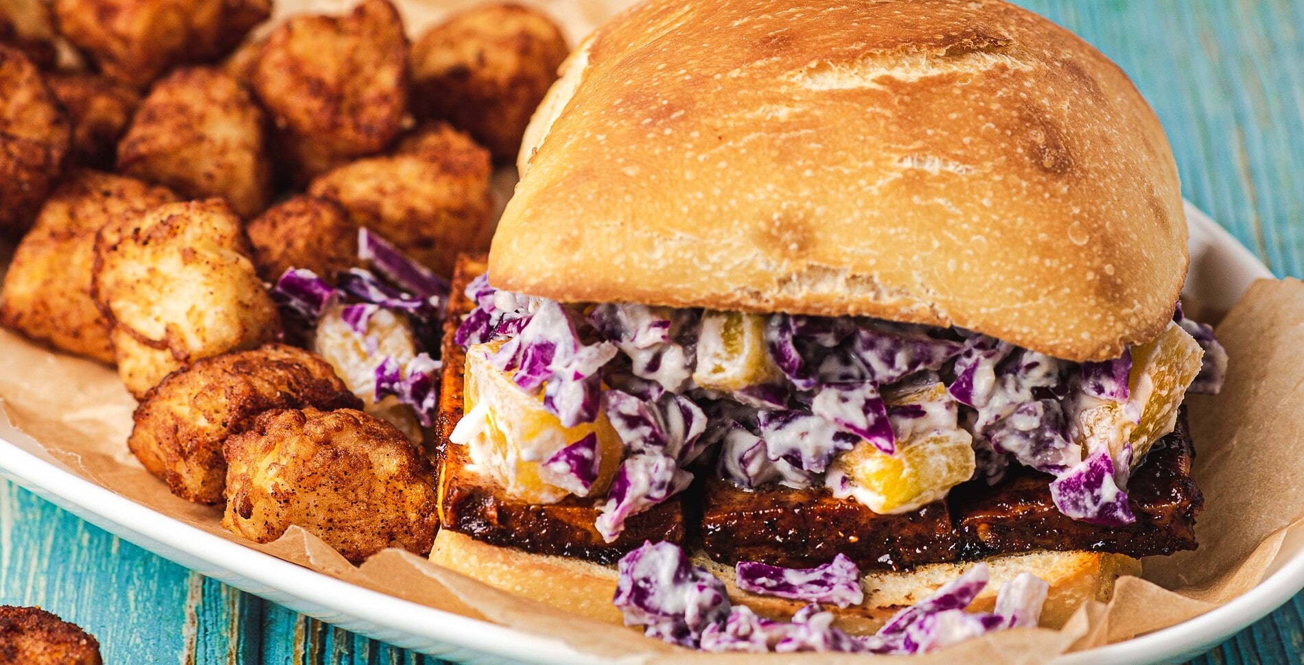 Marinated Tofu Sandwich With Pineapple Slaw
