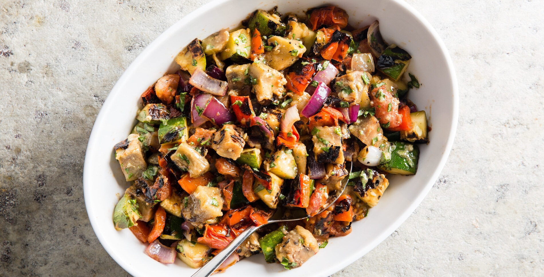 Grilled Eggplant and Zucchini Vegetable Salad