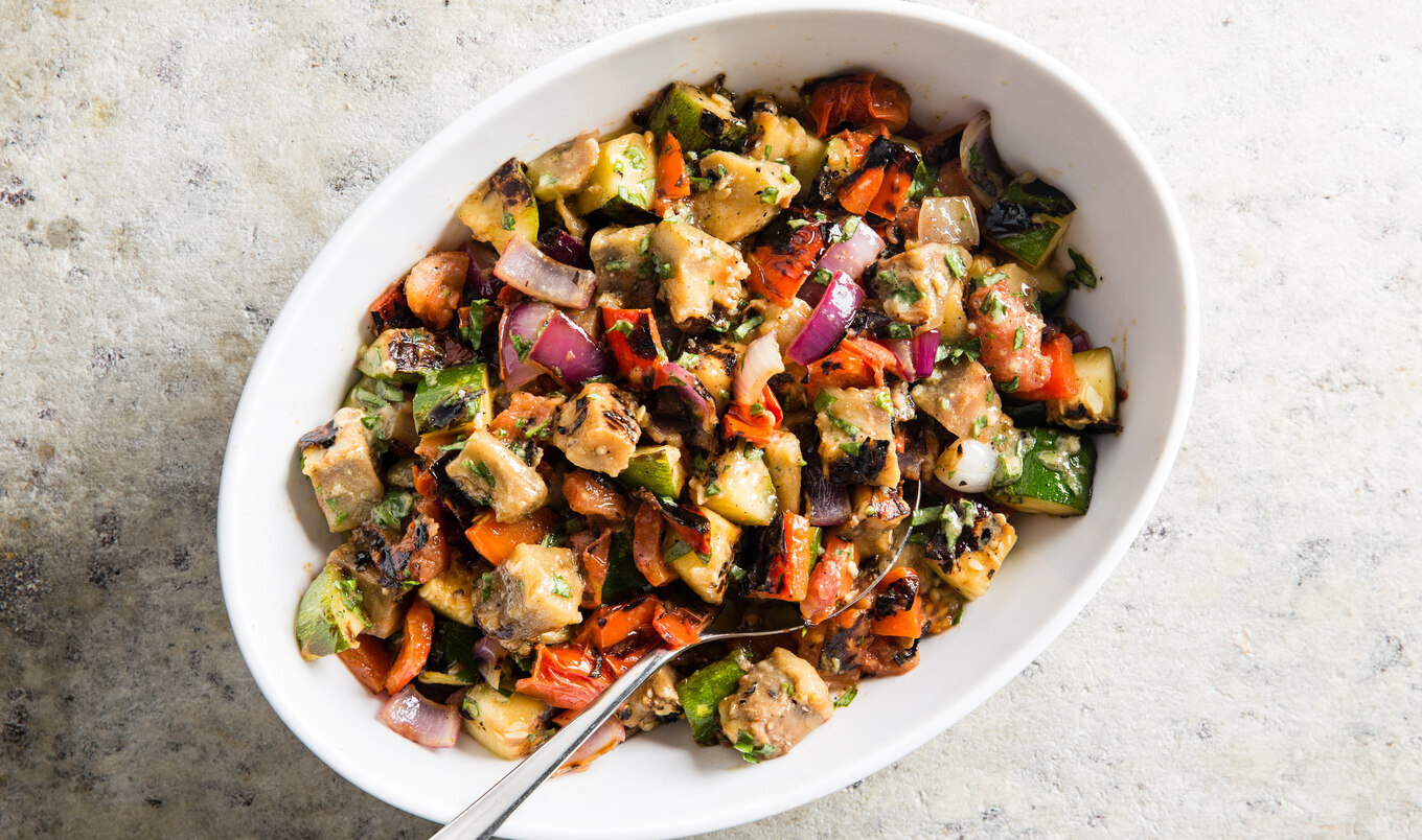 Grilled Eggplant and Zucchini Vegetable Salad