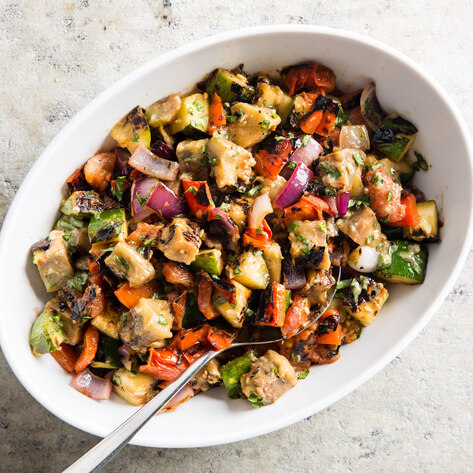Vegan Grilled Eggplant and Zucchini Vegetable Salad
