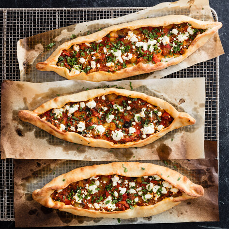 Vegan Turkish Flatbread With Eggplant and Tomatoes
