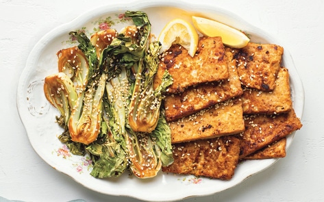 Miso-Mustard Tempeh with Roasted Baby Bok Choy