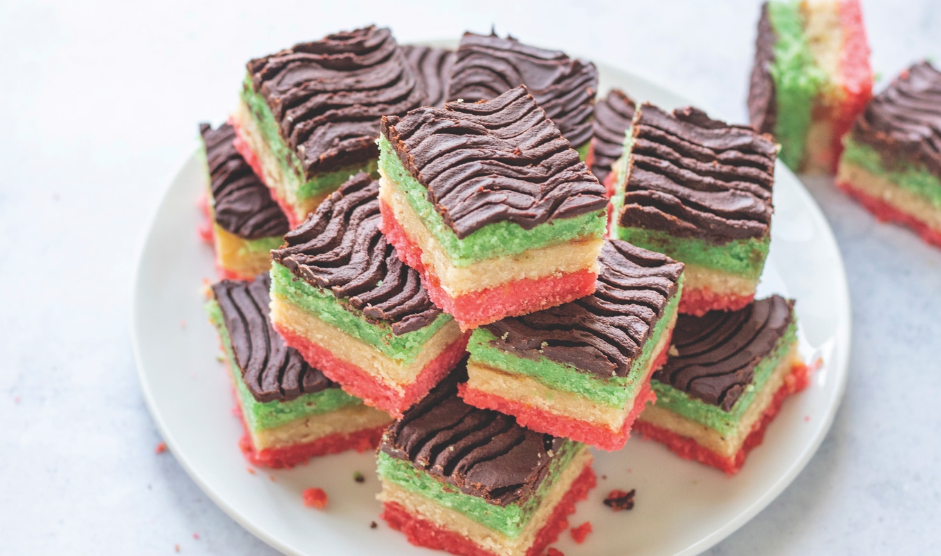Vegan Italian Rainbow Cookies With Chocolate Ganache