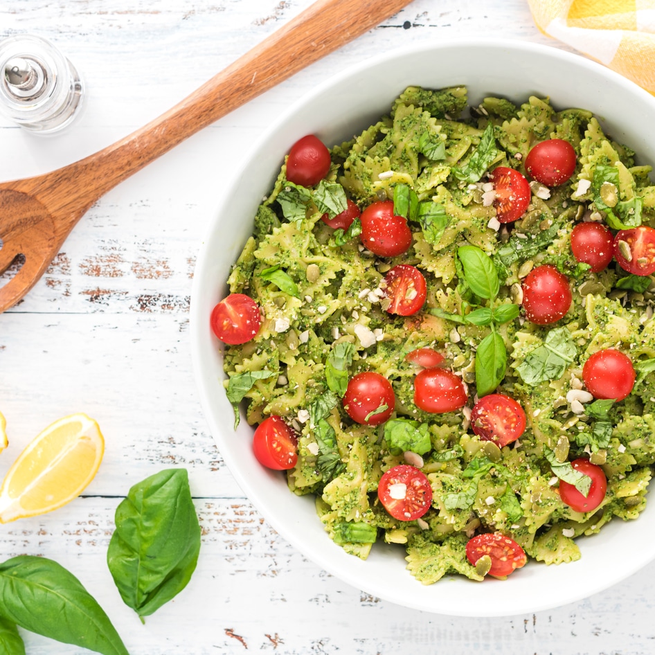 Lemony Pumpkin Seed Pesto Pasta