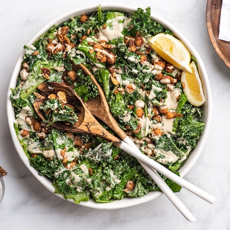 Vegan Tahini Caesar Salad with Smoked Chickpeas