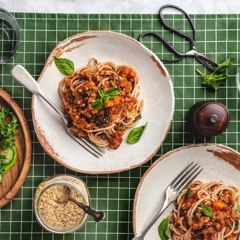 Vegan Red Lentil Marinara Spaghetti