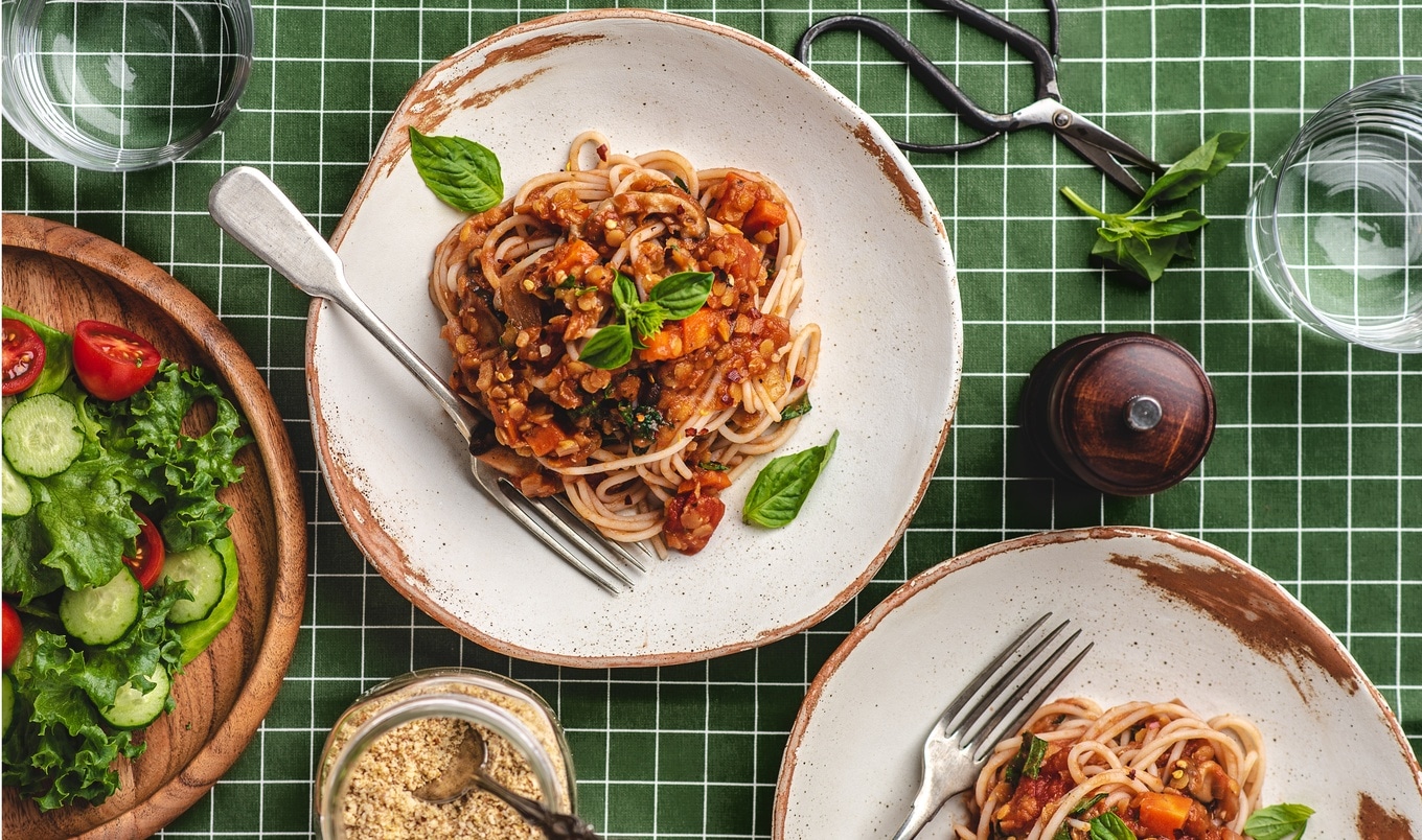 Vegan Red Lentil Marinara Spaghetti