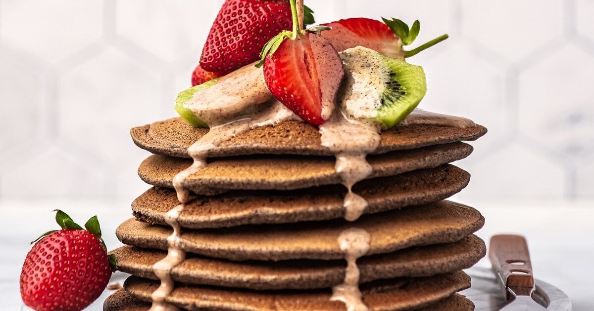 Vegan Buttermilk Pancakes With Almond Butter Caramel | VegNews