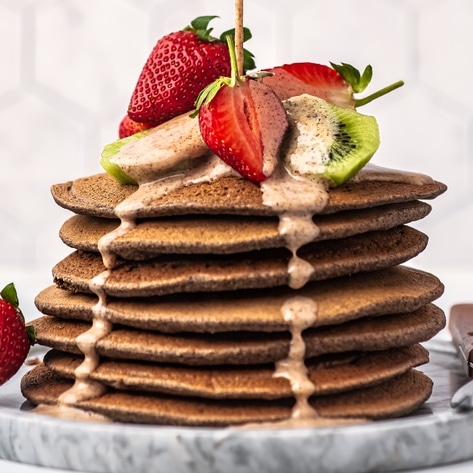 Vegan Buttermilk Buckwheat Pancakes With Almond Butter Caramel