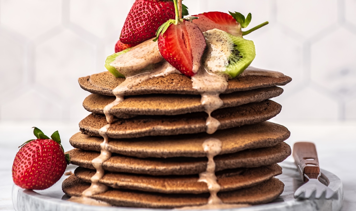 Vegan Buttermilk Buckwheat Pancakes With Almond Butter Caramel