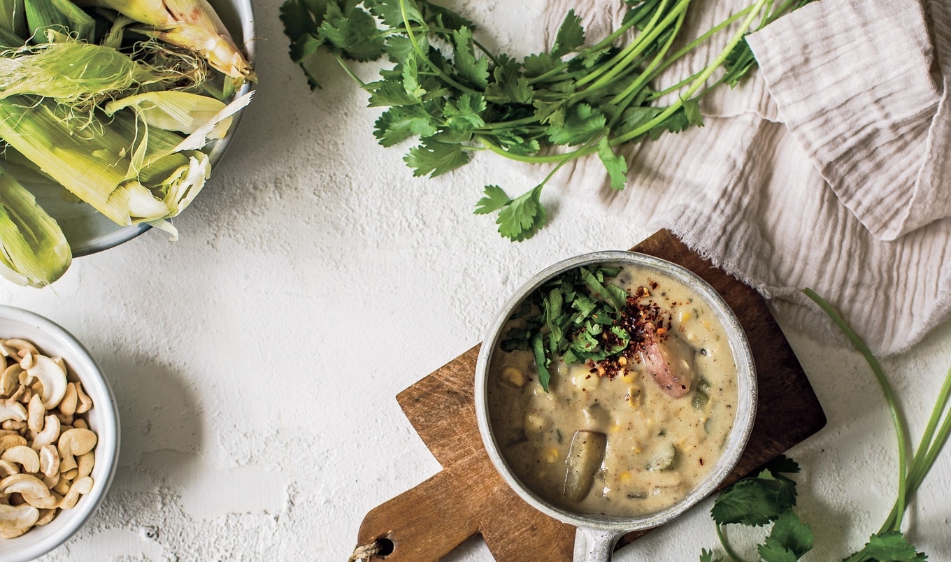 Creamy Vegan Corn Chowder With Jalapeños