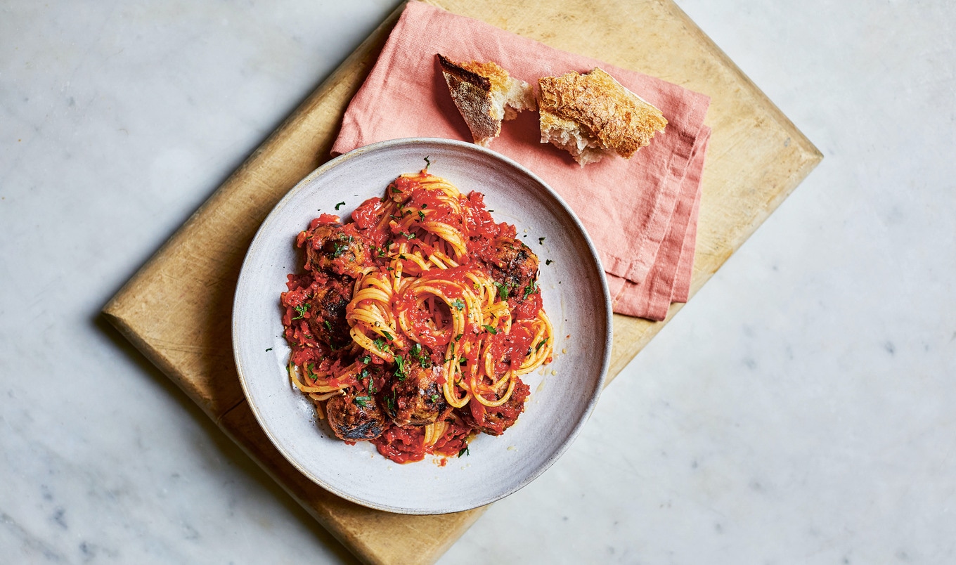 Six-Ingredient Vegan Eggplant Meatballs in Homemade Marinara