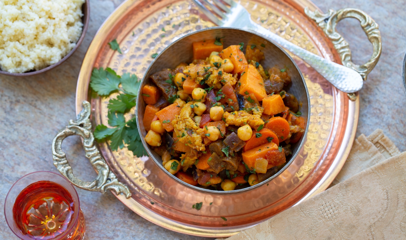 Moroccan-Inspired Vegan Chicken and Sweet Potato Stew