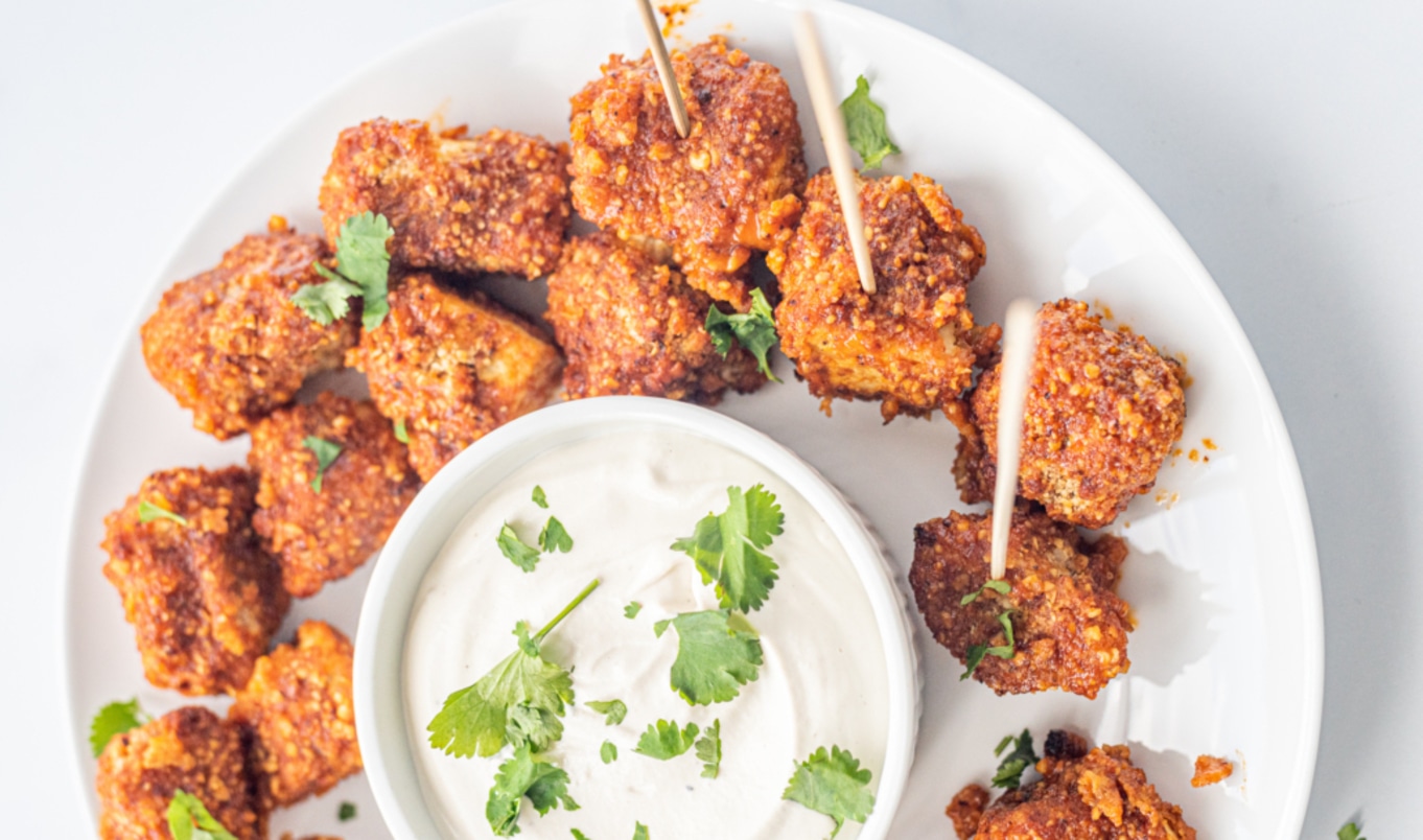 Spicy Vegan Air-Fried Buffalo Tofu Poppers