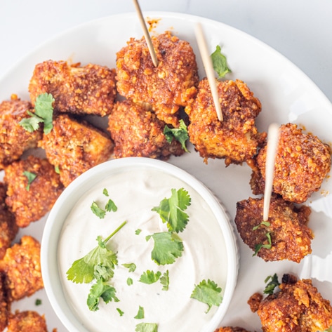 Spicy Vegan Air-Fried Buffalo Tofu Poppers