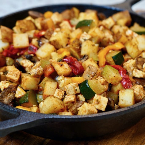 Smoky Vegan Tempeh, Mushroom, and Roasted Potato Breakfast Skillet