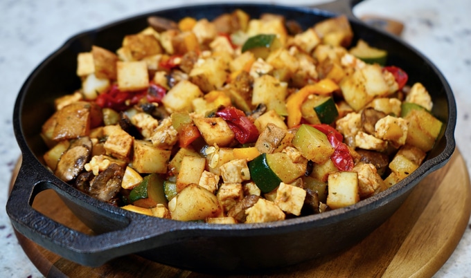 Smoky Vegan Tempeh, Mushroom &amp; Roasted Potato Breakfast Skillet