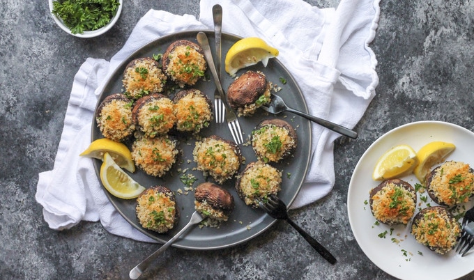 Vegan Crab & Cream Cheese-Stuffed Mushrooms