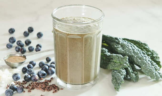 Vegan Chocolate Açaí Coconut Smoothie With Kale and Blueberries