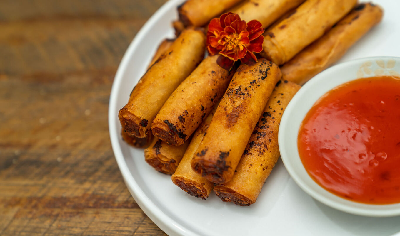 Vegan Fried Carrot-Jicama Lumpia With Garlic Soy Dipping Sauce