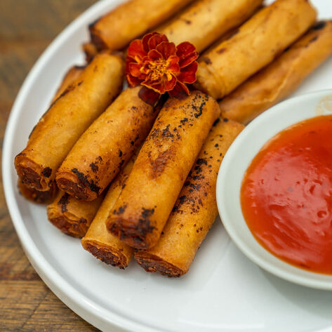 Vegan Fried Carrot-Jicama Lumpia with Garlic Soy Dipping Sauce