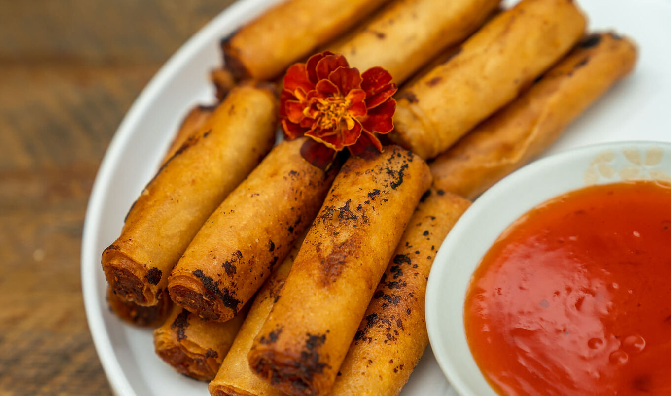 Vegan Carrot-Jicama Lumpia With Garlic Soy Dipping Sauce