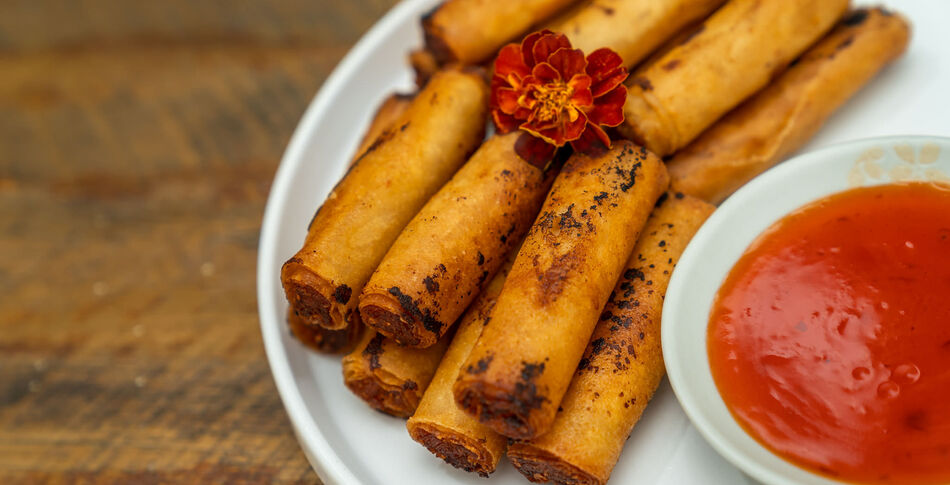Vegan Fried Carrot-Jicama Lumpia with Garlic Soy Dipping Sauce