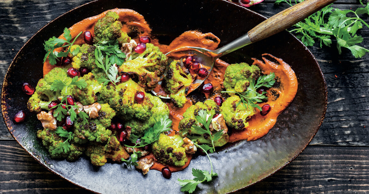 Curried Cauliflower With Muhammara | VegNews