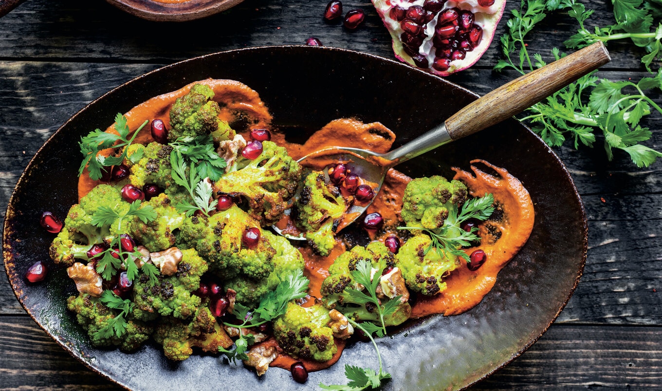 Vegan Curried Cauliflower With Muhammara 