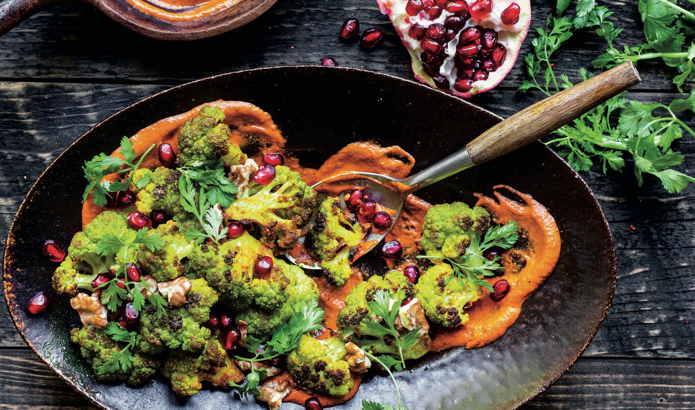 Vegan Curried Cauliflower With Muhammara 