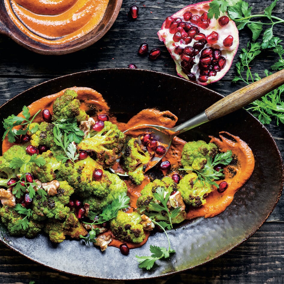 Vegan Curried Cauliflower With Muhammara 