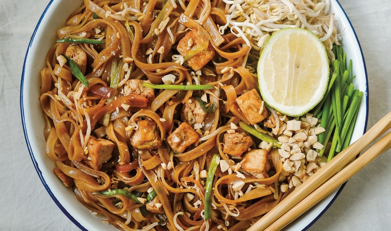 Saucy Plant-Based Pad Thai With Crispy Pan-Fried Tofu