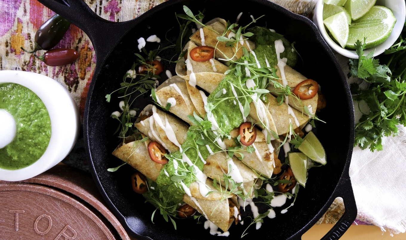 Seared Sweet Potato Flautas With Avocado Salsa Verde