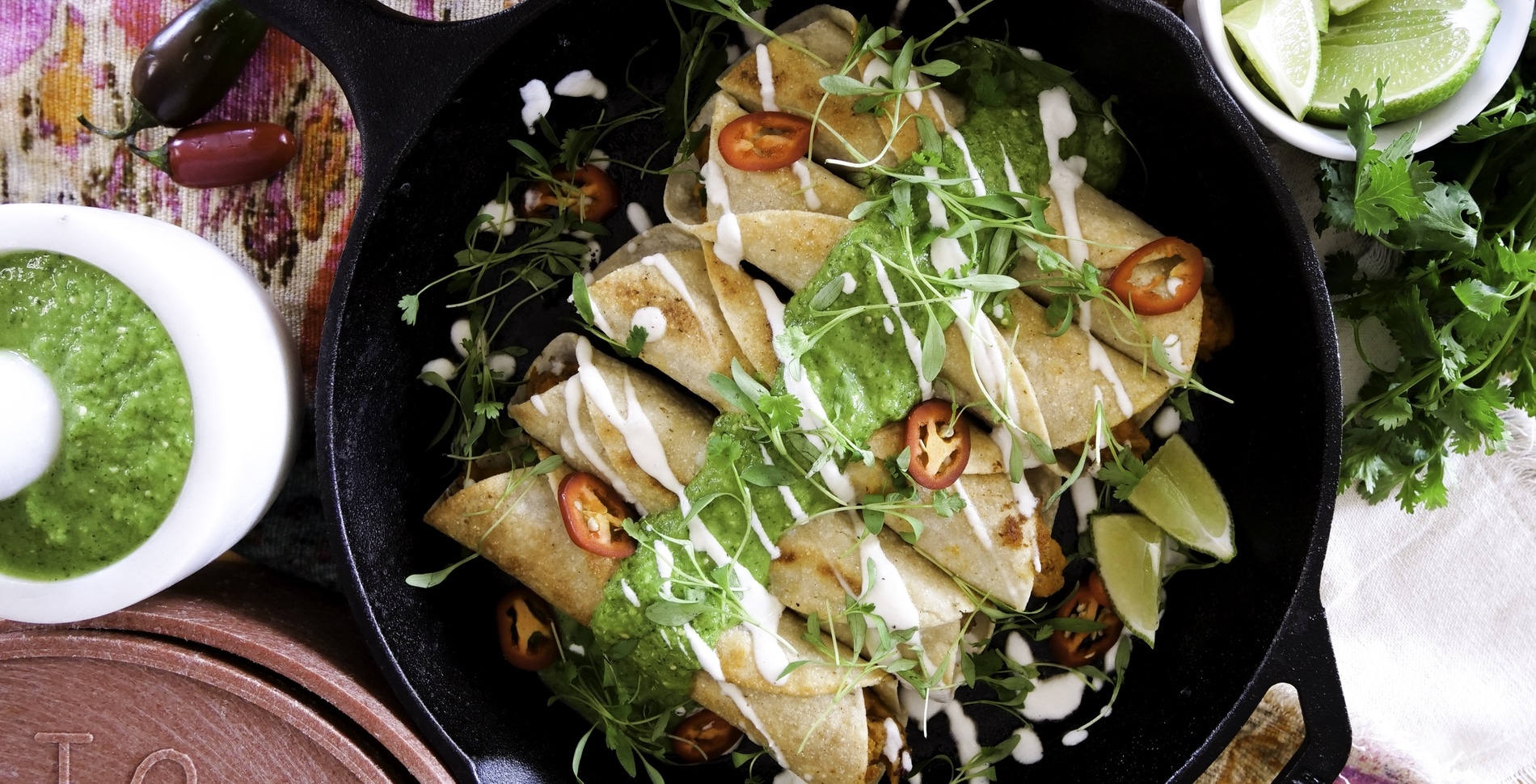 Seared Sweet Potato Flautas With Avocado Salsa Verde