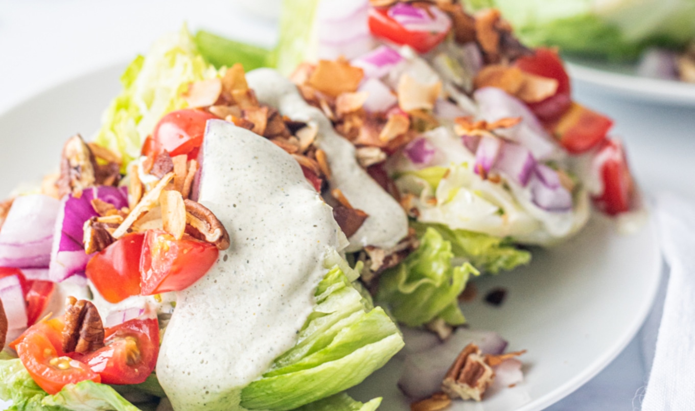 Vegan Wedge Salad With Smoky Coconut Bacon and Hemp Seed Ranch Dressing