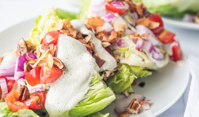Vegan Wedge Salad with Smoky Coconut Bacon and Hemp Seed Ranch Dressing