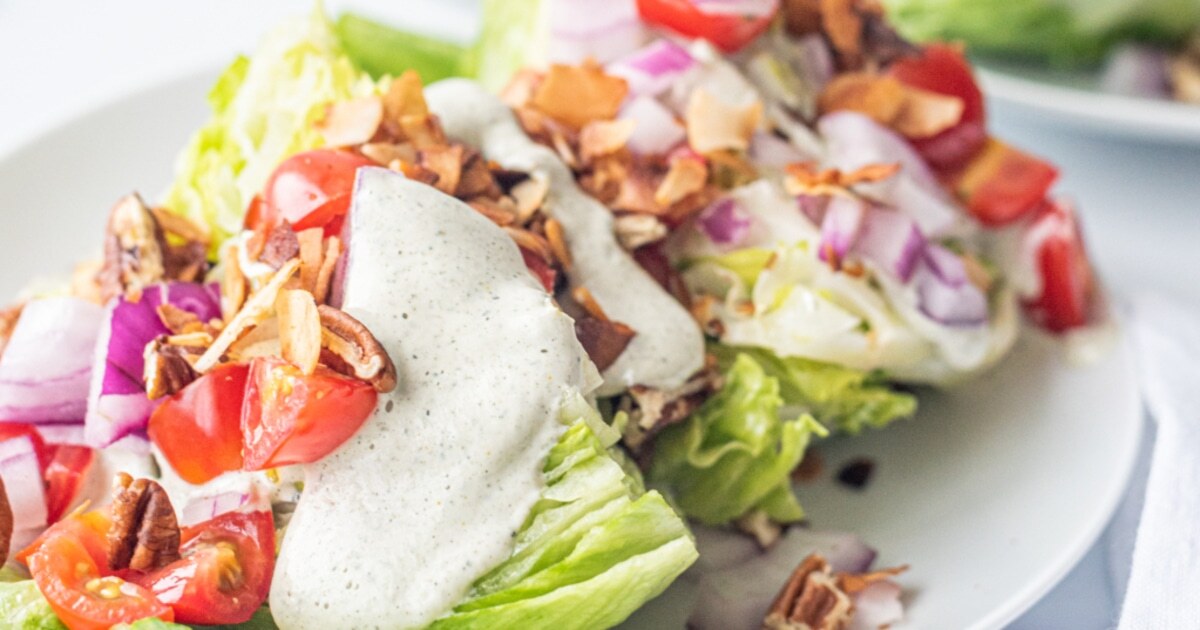 Crispy Wedge Salad With Smoky Coconut Bacon and Hemp Seed Ranch Dressing | VegNews