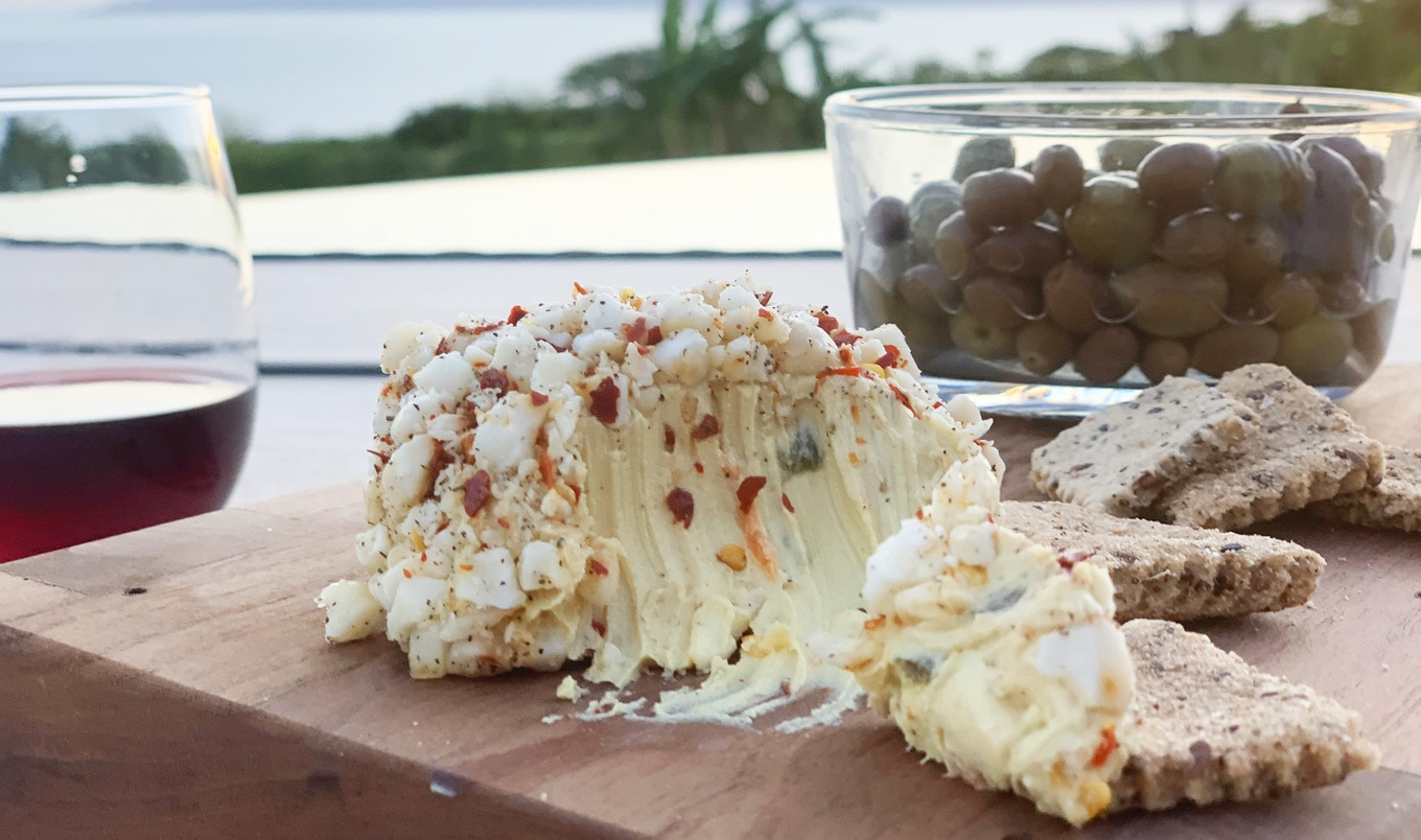 Vegan Macadamia Nut and Herb-Crusted Swiss Cheeseballs