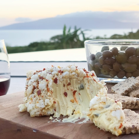 Vegan Macadamia Nut and Herb-Crusted Swiss Cheeseballs