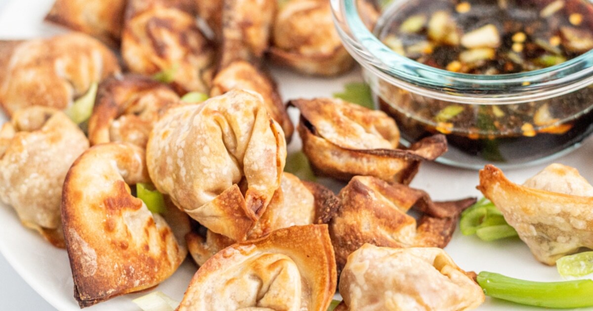 Crispy Veggie Air-Fryer Wontons With Sesame Dipping Sauce | VegNews