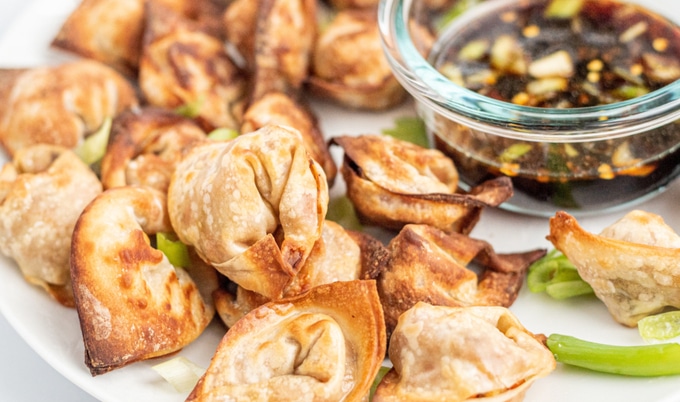 Crispy Vegan Air-Fryer Wontons with Sesame Dipping Sauce