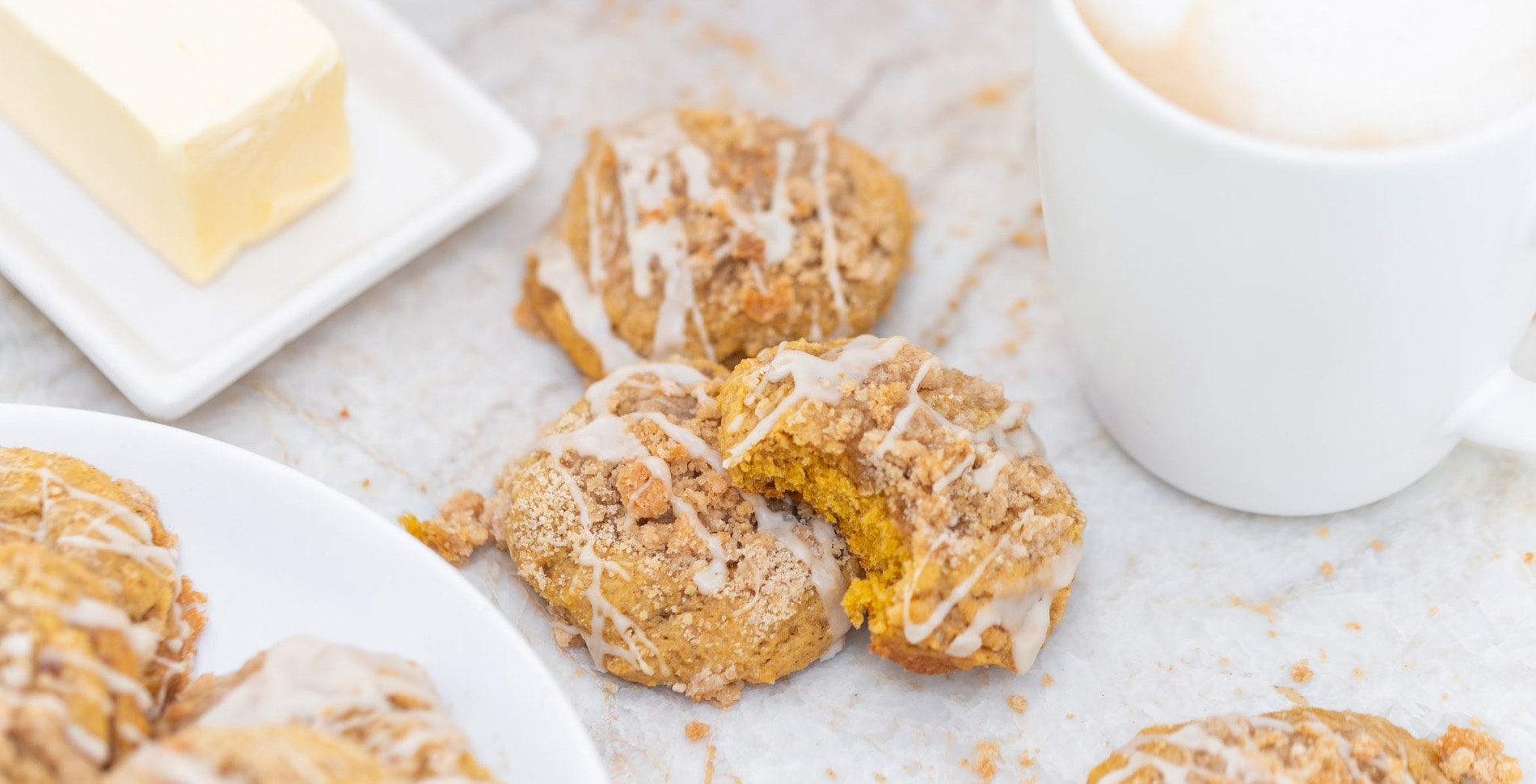 Vegan Pumpkin Spice Coffee Cake Cookies With Vanilla Icing
