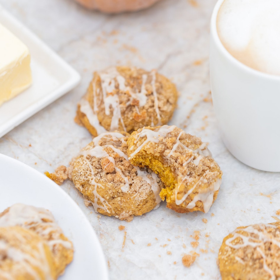 Vegan Pumpkin Spice Coffee Cake Cookies With Vanilla Icing