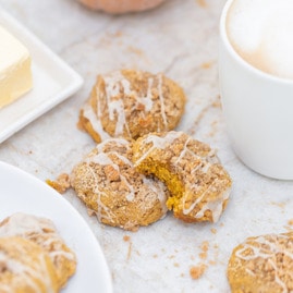 Vegan Pumpkin Spice Coffee Cake Cookies With Vanilla Icing