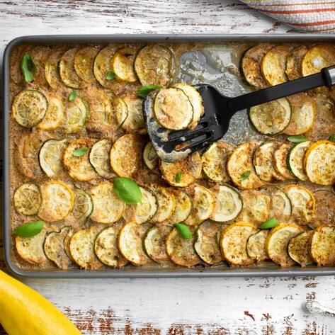 Cheesy Vegan Scalloped Summer Squash